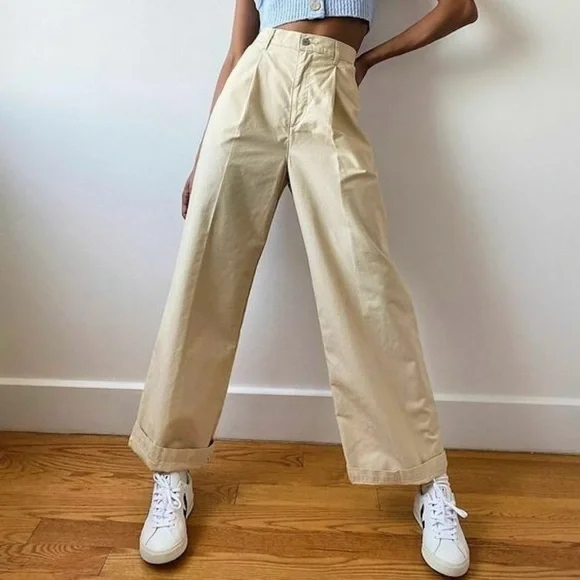 Levi’s Premium 100% Cotton High Loose Pleated Pants - Cream Beige - Size 25 - Picture 1 of 13